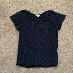 Dressbarn Lace Short Sleeve Blouse Navy